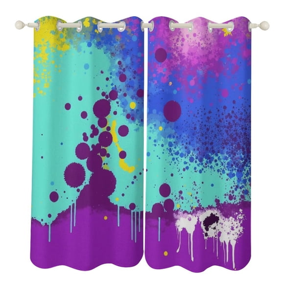 Colorful Paint Splatter Background 2 Panels 3D Printing Pattern Curtain for Bedroom Living Room Kitchen Window Decoration Home