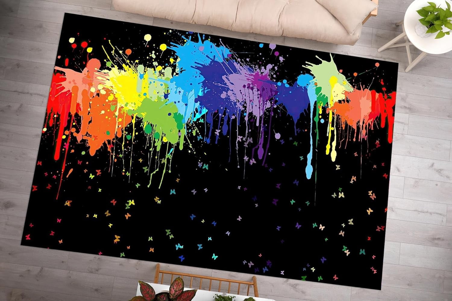 Purple Splatter Rug Colorful Paint Splatter Butterfly Rug, Modern Luxury Area Rug ...