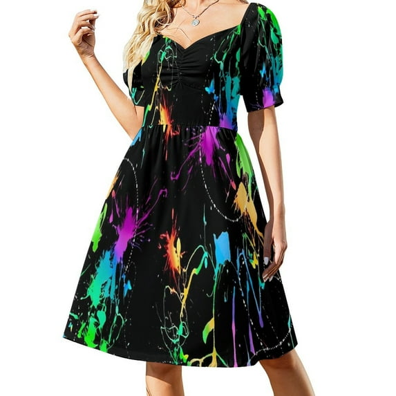 Colorful Paint Splatter Dress Sexy V Neck Abstract Print Modern Dresses Women Streetwear Oversize Casual Dress Birthday Gift