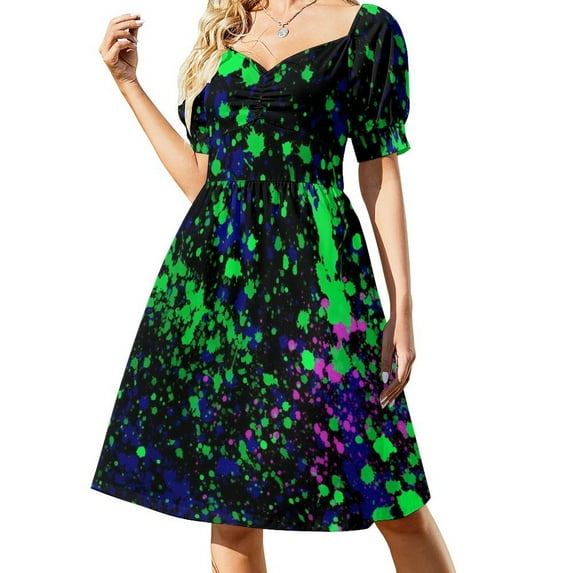 Colorful Paint Splatter Dress Sexy V Neck Abstract Print Modern Dresses Women Streetwear Oversize Casual Dress Birthday Gift