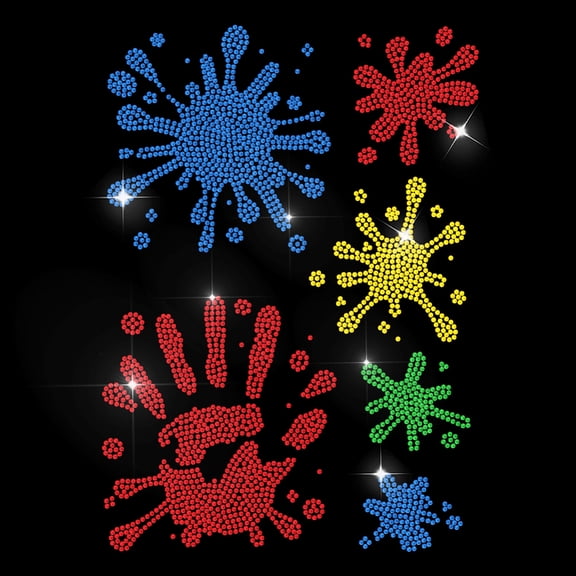 Colorful Paint Splatter Rhinestone Iron on Decal Fingerprint Hotfix Transfer Sticker Splattered Ink Heat Transfer Patch Clothing Repair Applique