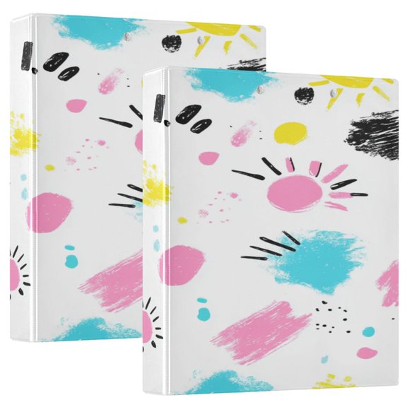 Colorful Paint Splatters 12.4x10.6in PVC Round Ring Binder, D-Ring 3-Hole, Metal Clip, 200 Sheets
