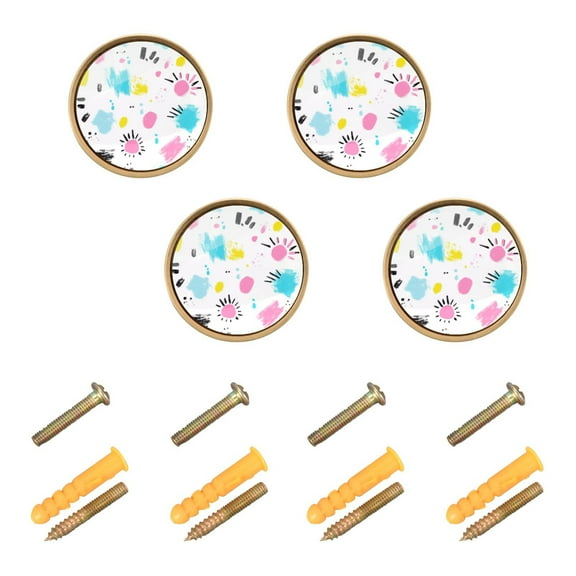 Colorful Paint Splatters Cabinet Furniture Knobs Drawer Metal Pulls 1.26in Acrylic Zinc Alloy Dual Screw Set