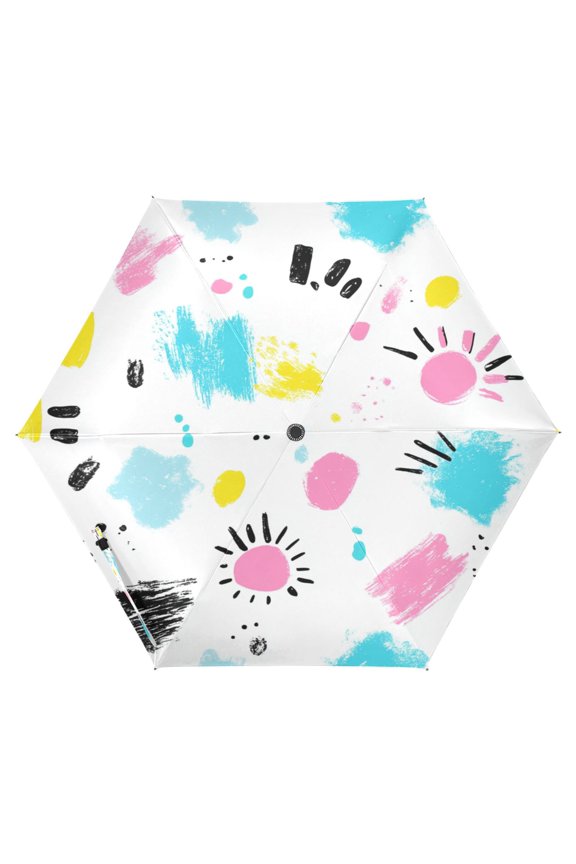 Colorful Paint Splatters Folding Umbrella UV50+ Waterproof Sun Protection Auto Open Close Compact Fiberglass Frame