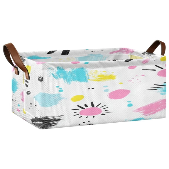 Colorful Paint Splatters Open Home Storage Bins Foldable Metal Frame Shelf Baskets 16.9x11.4x7.7in Water-Resistant