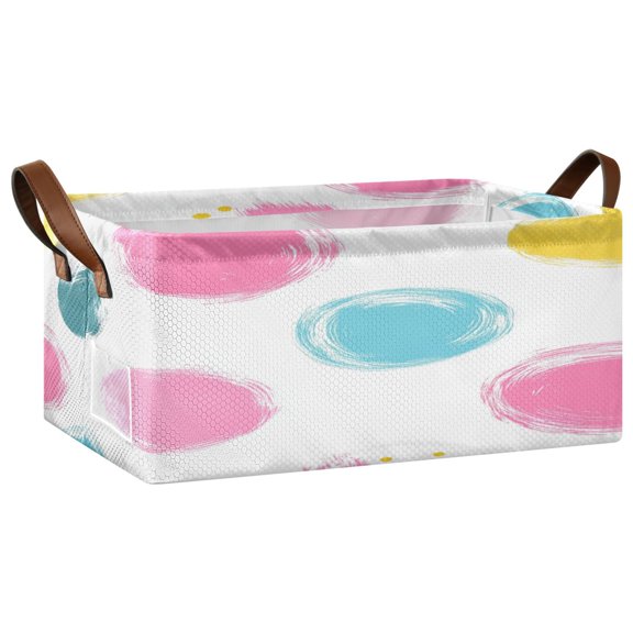 Colorful Painted Circles Pattern Open Home Storage Bins Foldable Metal Frame Shelf Baskets 16.9x11.4x7.7in Water-Resistant