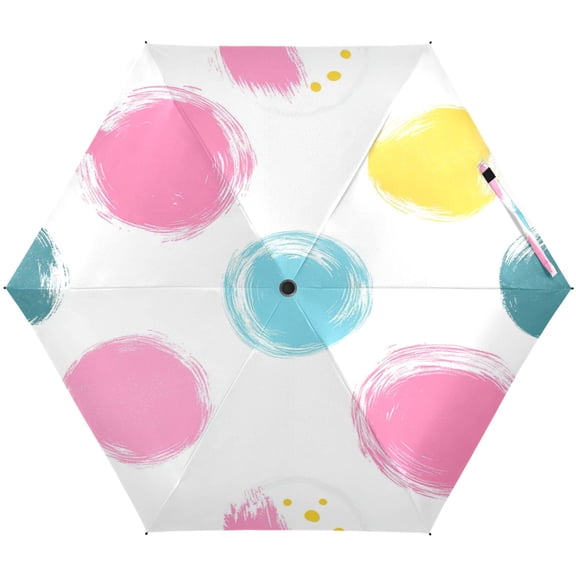 Colorful Painted Circles Pattern Umbrellas for Sun Auto Open Close UV50+ Waterproof 5-Fold Compact Fiberglass Frame