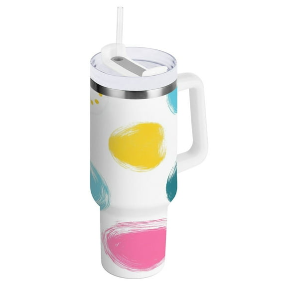 Colorful Painted Circles Pattern Water Bottles 30oz Insulated Tumblers Double-Walled Ergonomic Handle Leak Proof