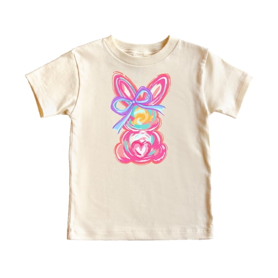 Colorful Painted Easter Bunny & Bow Shirt for Girls Spring Coquette Tee for Kids Natural Shirt Youth Small