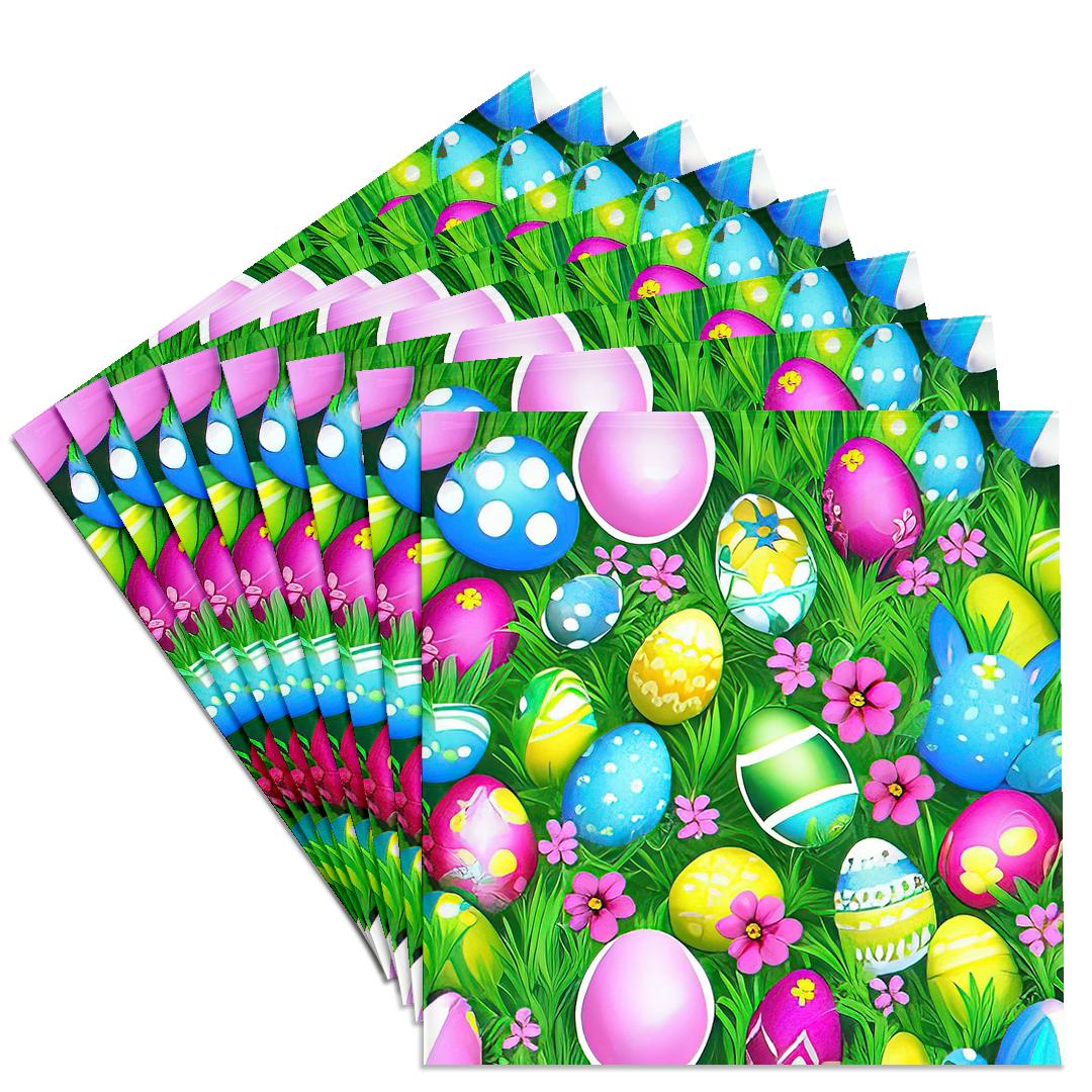 3drose, Colorful Painted Eggs, Flowers, Green Grass. Greeting Card of Gift, Set of 8 Ceramic Tile Coasters