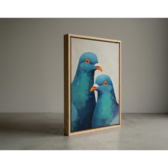 Colorful Painted Pigeon Couple Bird Portrait Decor Unframed Paper Print