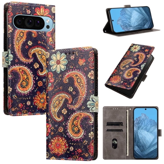 Colorful Painted Wallet Phone Case for Google Pixel 10 / Pixel 10 Pro 6.3" , PU Leather Flip Folio Cover With Card Slots, Magnetic Closure, Kickstand, Shockproof Protective Phone Case,Jellyfish