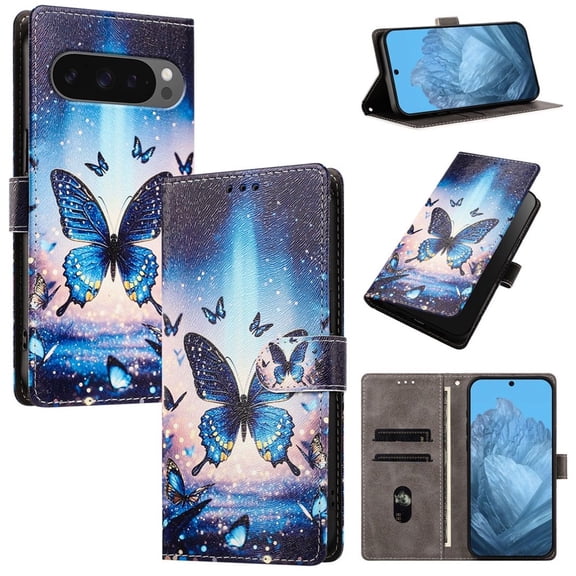 Colorful Painted Wallet Phone Case for Google Pixel 9 Pro XL / Pixel 10 Pro XL 6.8" , PU Leather Flip Folio Cover With Card Slots, Magnetic Closure, Kickstand, Shockproof Protective Phone Case