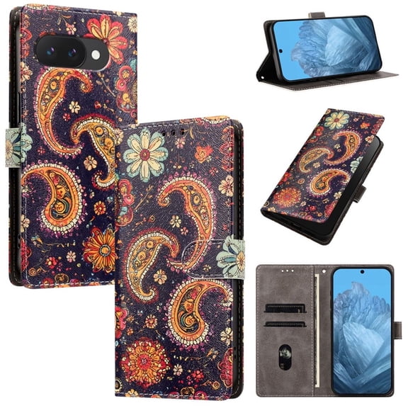 Colorful Painted Wallet Phone Case for Google Pixel 9a 6.3" , PU Leather Flip Folio Cover With Card Slots, Magnetic Closure, Kickstand, Shockproof Protective Phone Case,Jellyfish,For Google Pixel 9A