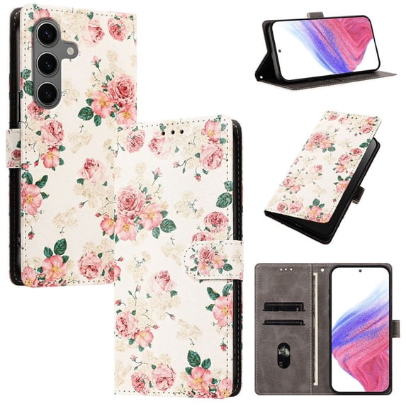 Colorful Painted Wallet Phone Case for Samsung Galaxy S26 Plus 5G 6.7" , PU Leather Flip Folio Cover With Card Slots, Magnetic Closure, Kickstand, Shockproof Protective Phone Case,Rose