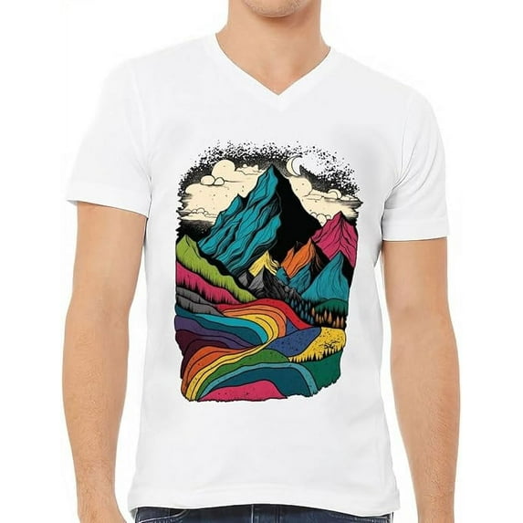Colorful Painting V-Neck T-Shirt - Bright T-Shirt - Mountain V-Neck Tee
