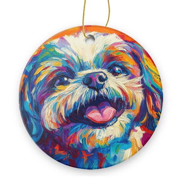 Colorful Painting of Shih Tzu Dog - Christmas Ornament Xmas Keepsake Ceramic Ornaments Holiday Decorations for Tree Christmas Gift Ideas 2.95in