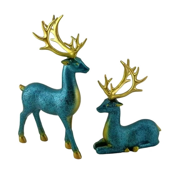 Colorful Pair Of Deer Figurines In Plastic For Home Tabletop Christmas Decoration, Graceful And Natural Looking Animals To Create A Winter Wonderland Scene