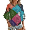 thumbnail image 1 of Colorful Paisley Bandanas Women's V-Neck Blouse With 3/4 Ruffled Bell Sleeves Casual Top Ladies Blouses, 1 of 7