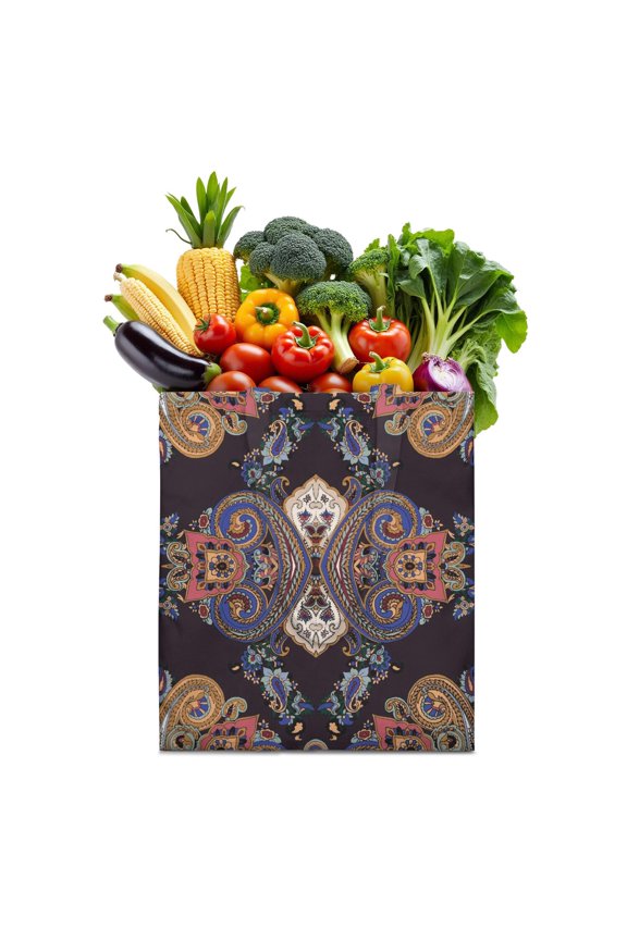 Colorful Paisley Boho Reusable Grocery Bag - Foldable Tote with Ethnic Floral Patterns, Spacious & Machine Washable