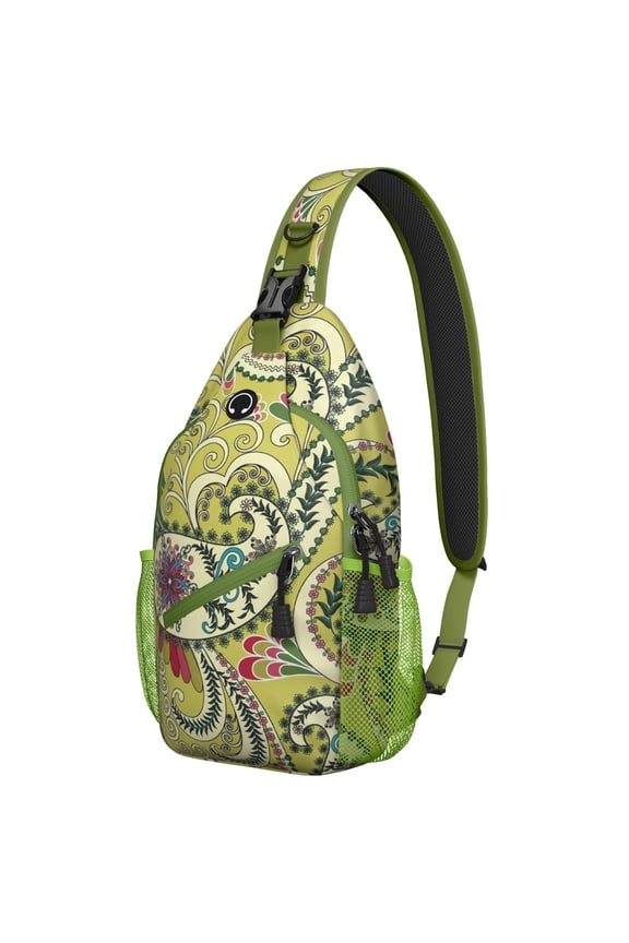 Colorful Paisley Boho Sling Backpack, Vintage Ethnic Crossbody Shoulder Bag with Abstract Floral Design, Lightweight Travel Hiking Daypack