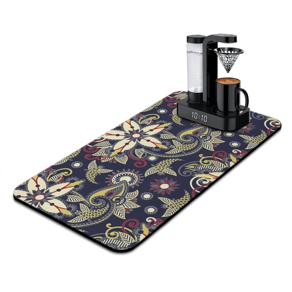 Colorful Paisley Coffee Mat Artistic Absorbent Mat for Coffee Maker, Geometric Boho Print Slip-Resistant & Eco-Friendly