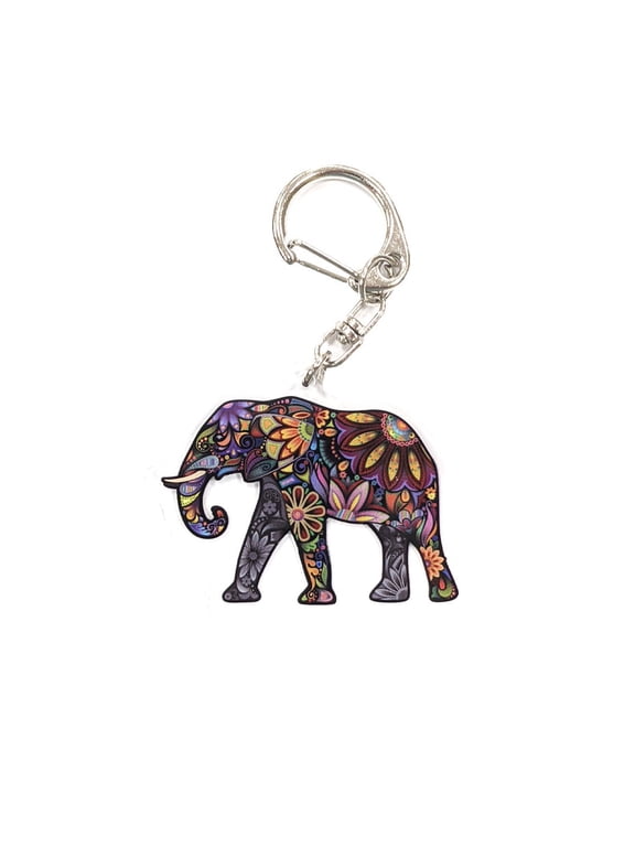 Colorful Paisley Elephant Acrylic Keychain