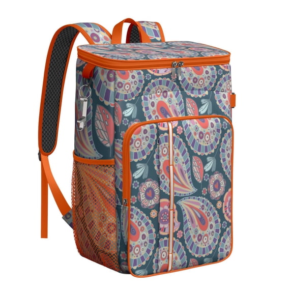 Colorful Paisley Ethnic Floral Insulated Cooler Backpack, Vintage Boho Retro Abstract Decorative Mandala Pattern Leakproof Waterproof Lunch Bag for Picnic