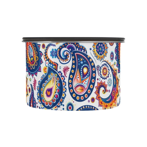 Colorful Paisley Flower Airtight Coffee Bean Canister 17oz Food Storage Containers with Lids For Gournd, Tea, Sugar, Flour, Rice, Cereal, Candy Cookie Jar