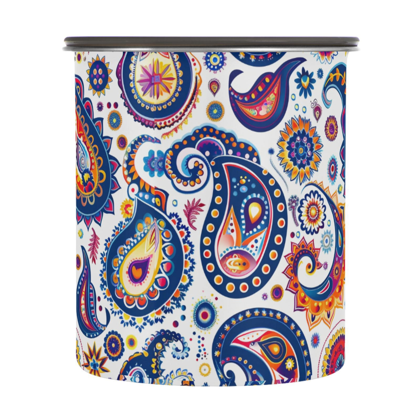 Colorful Paisley Flower Airtight Coffee Bean Canister 30oz Food Storage Containers with Lids For Gournd, Tea, Sugar, Flour, Rice, Cereal, Candy Cookie Jar