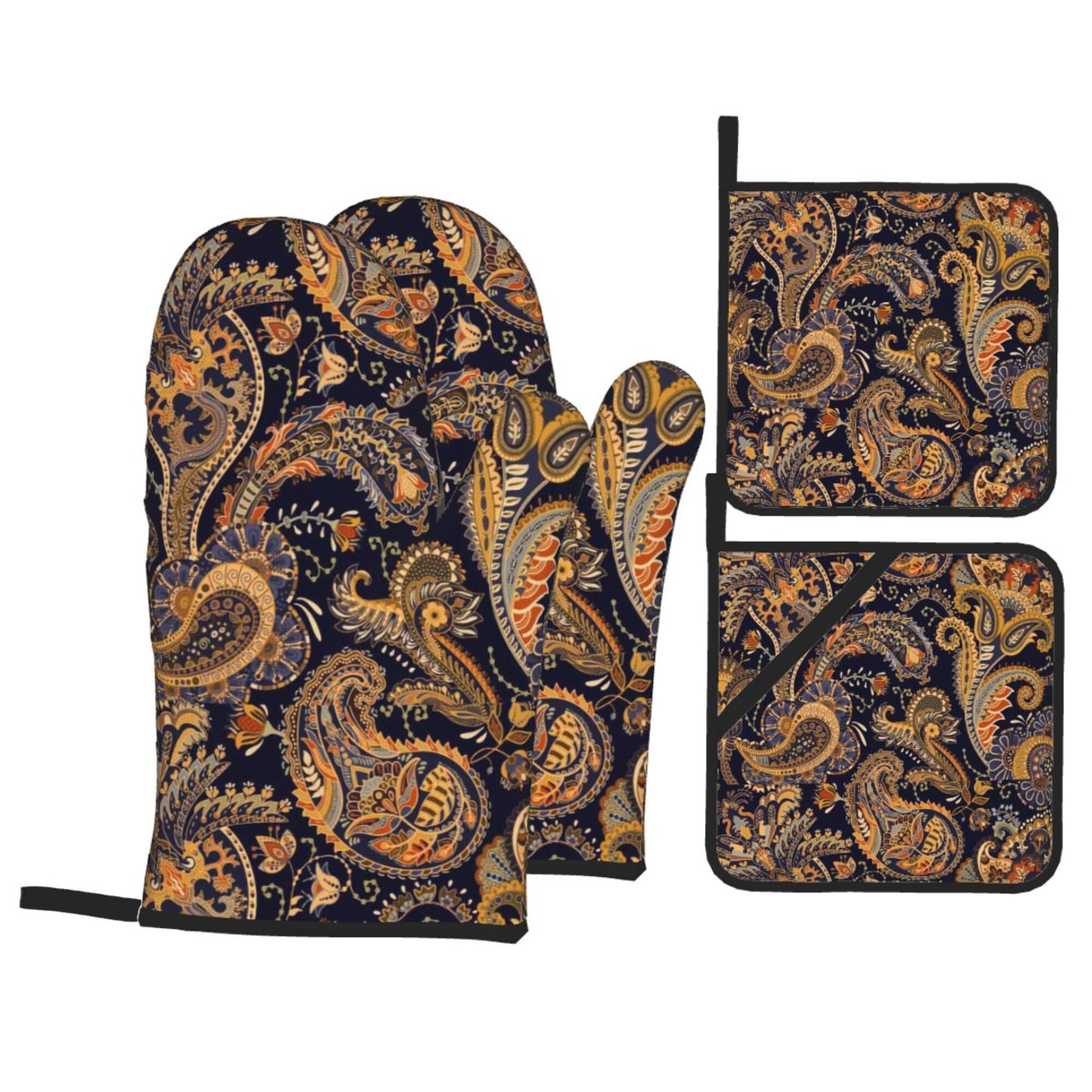 Forest Animal Oven Mitts & Pot Holder Set - 3PCS Heat Resistant Kitchen Gloves With Owl, Deer, Fox Designs For Baking, Cooking & BBQ