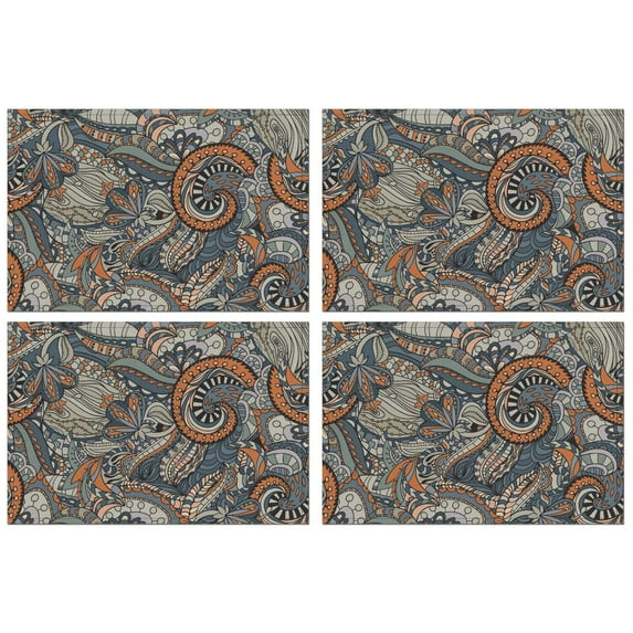 Colorful Paisley Placemats Set of 4, Flax Linen Heat Resistant Wrinkle Free Featuring Vintage Bohemian Floral and Artistic Ethnic Mandala Design