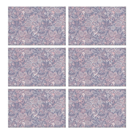 Colorful Paisley Placemats Set of 6, Durable Flax Linen Table Mats with Bohemian Floral and Mandala Designs, Heat Resistant and Wrinkle Free