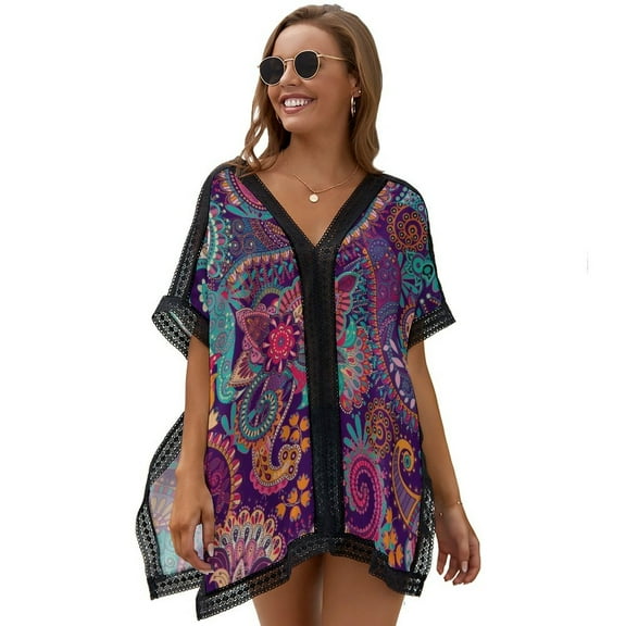 Colorful Paisley Printed Women's Swimsuit Cover Up Summer Swimsuit Dress