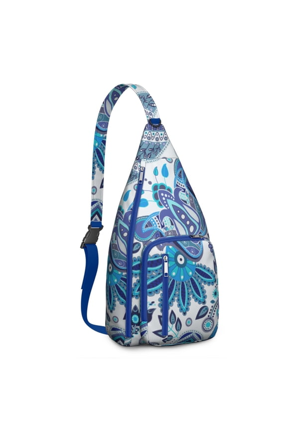 Colorful Paisley Sling Backpack - Vibrant Ethnic Pattern Crossbody Bag, Adjustable Ergonomic Straps for Hiking & Travel