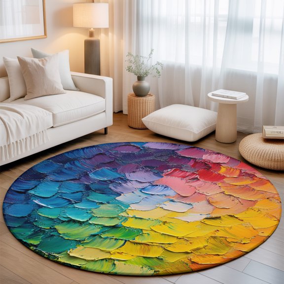 Colorful Palette Art Round Rug 5ft Vibrant Gradient Washable Area Rugs for Living Room Bedroom Entryway Non Slip Entrance Door Mat Indoor Floor Carpet