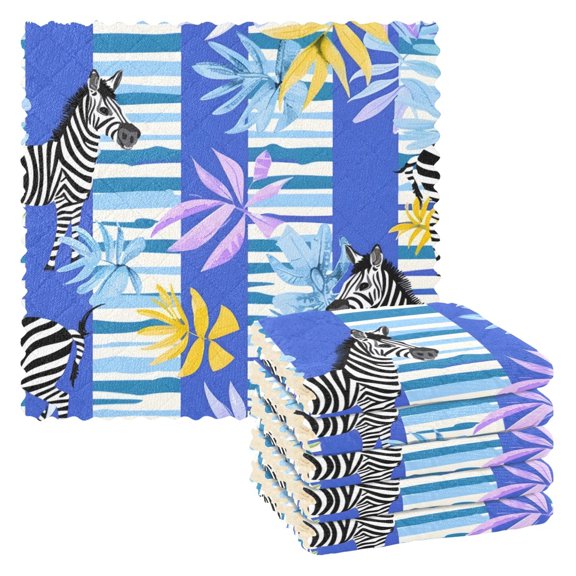 Colorful Palm Leaves Zebras Dish Cloths Dish Towels Cleaning Cloths Quick Drying Reusable 11" x 11" Set of 6