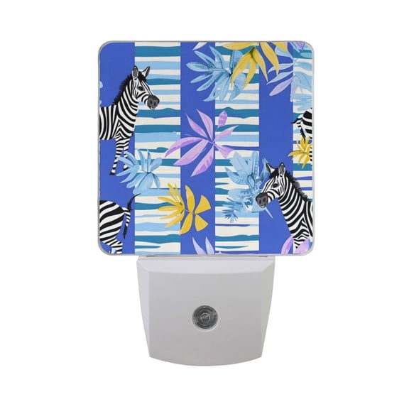 Colorful Palm Leaves Zebras LED Night Light with Smart Sensor Plug Into Wall Dusk to Dawn 2 packs