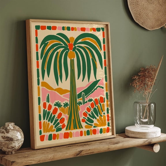 Colorful Palm Tree Art Retro Botanical Wall Decor, Unframed Canvas 16x20in