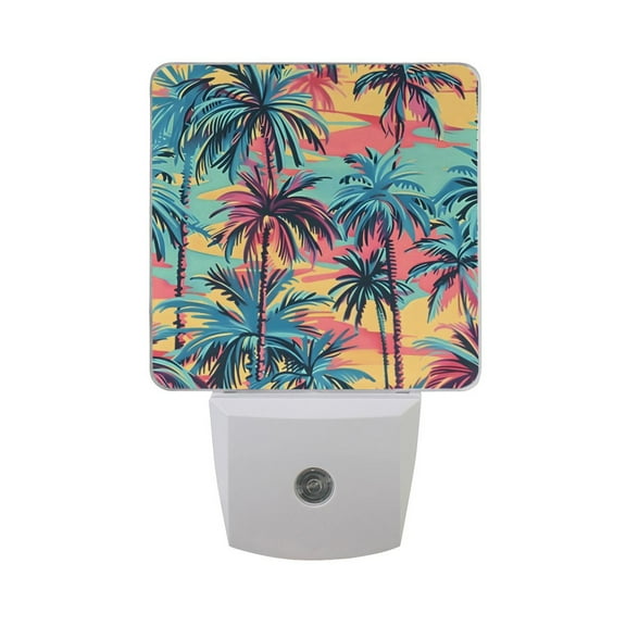 Colorful Palm Tree Night Light 2 Pack LED Nightlight Plug into Wall Dusk to Dawn Sensor Soft White