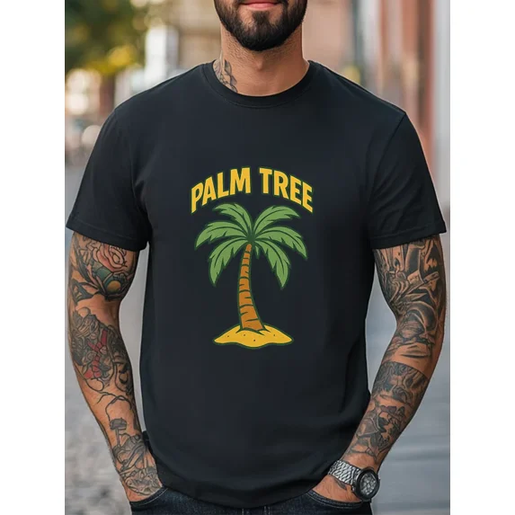 Colorful Palm Tree Tropical Island Beach Vacation Graphic Summer Unisex T-Shirt, up to Size 5XL