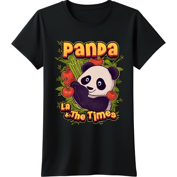 Colorful Panda Bear Graphic Black T-Shirt with Vibrant Panda Times Design