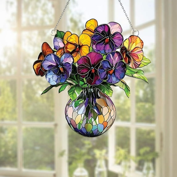 Colorful Pansy Flower Window Hanging ACRYLIC suncatcher, Decor for Home, Gift For Her, Mother Day, Gift for Flower Lovers