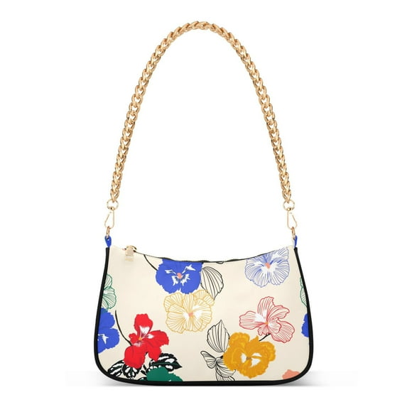 Colorful Pansy Flower Womens Chain Shoulder Bag Tote Handbag Clutch Hobo Purse with Zipper for Travel Casual