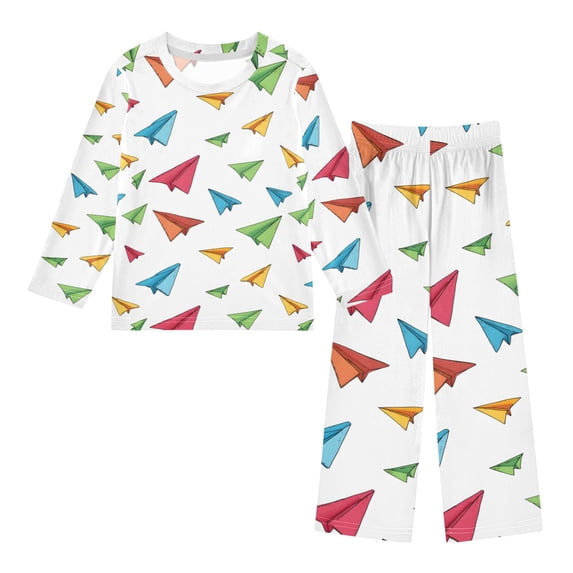 Colorful Paper Airplanes Pattern Pajama Set Soft Warm Cozy Fleece 2 ...