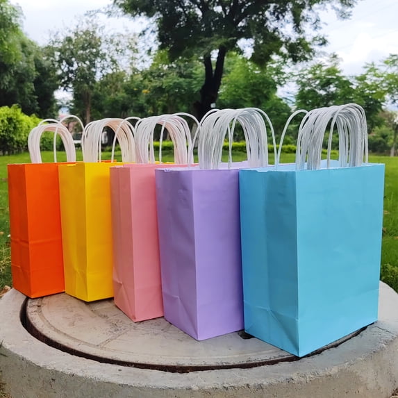 Colorful Paper Gift Bags with Handles, Medium Size, 8.3x10.6x4.3 Inches, 50 Pack, 5 Colors, Recyclable Kraft Paper for Gift Wrapping and Carrying