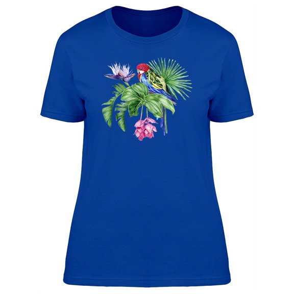Colorful Parrot And Leaves T-Shirt Women -Image by Shutterstock, Female Medium
