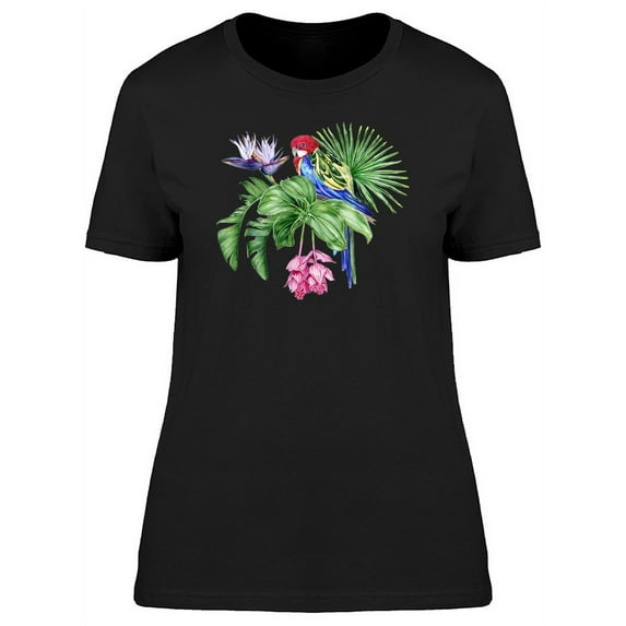 Colorful Parrot And Leaves T-Shirt Women -Image by Shutterstock, Female Medium