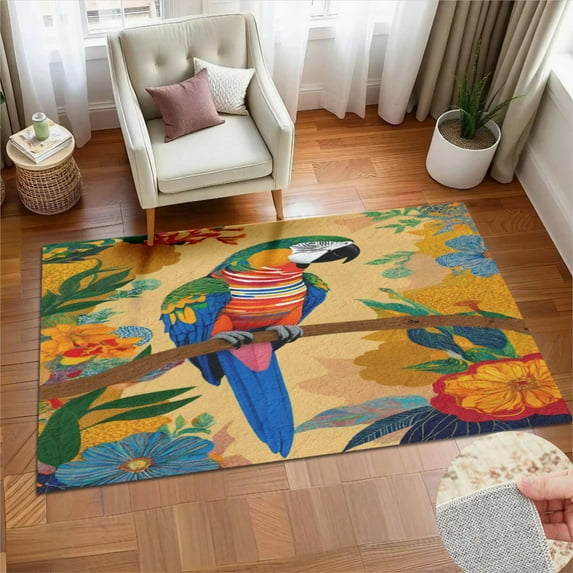Colorful Parrot Art Print Soft Large Area Rugs Washable Rug With Non-Slip Backing Carpet For Living Room Bedroom Kitchen