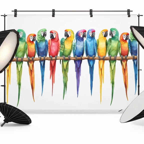 Colorful Parrot Backdrop for Photography,Fabric Photo Background Backdrop,Watercolor Modern Funny Animal Bird Photo Booth Background for Portrait Photoshoot Video Wedding Studio Decor Banner 7x5ft